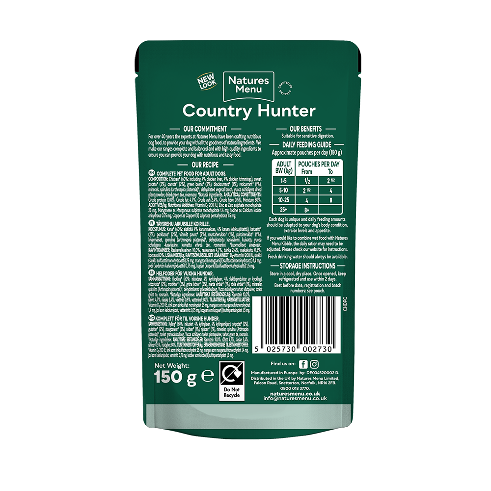 Natures Menu Country Hunter Chicken with Superfoods Wet Dog Food Pouches - 6 x 150g