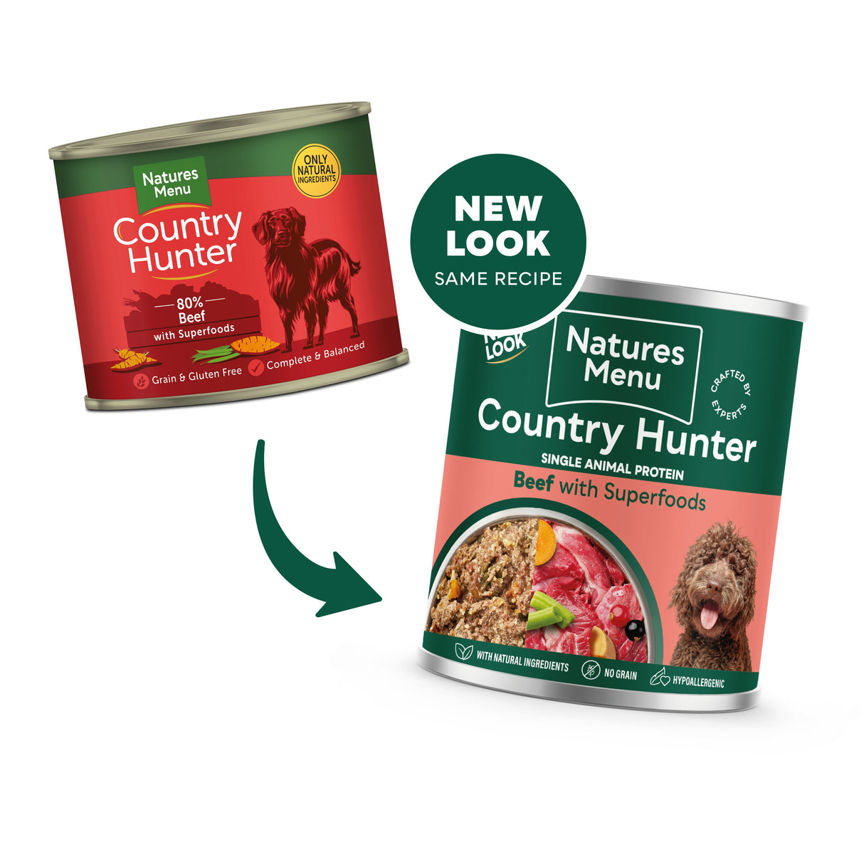 Natures Menu Country Hunter Meals Beef Wet Dog Food Cans - 6 x 600g