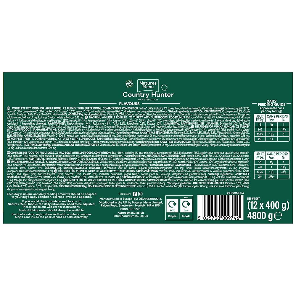 Natures Menu Country Hunter Game Meat Selection Multipack Wet Dog Food Cans - 12 x 400g