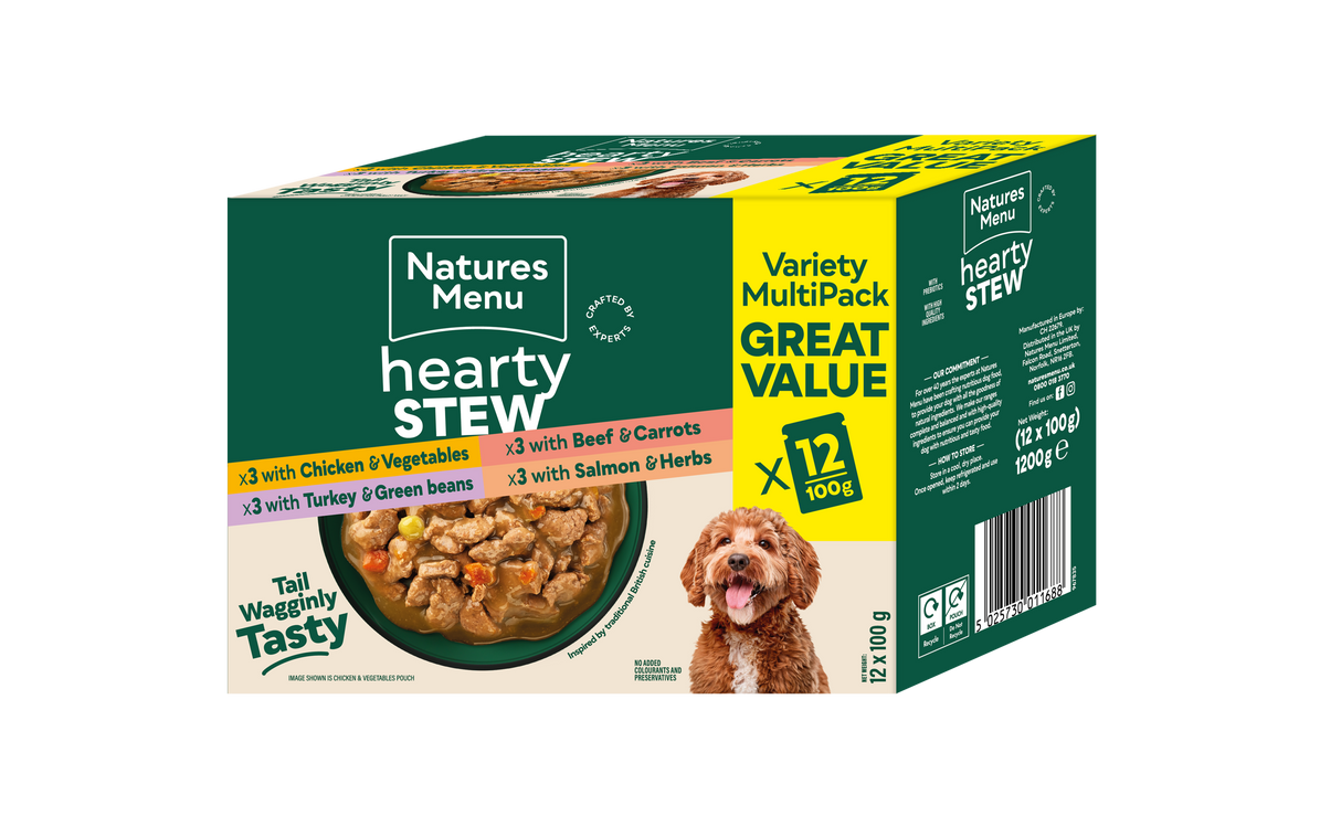 Natures Menu Hearty Stews Chunks in Gravy Multipack Wet Dog Food Pouches - 12 x 100g