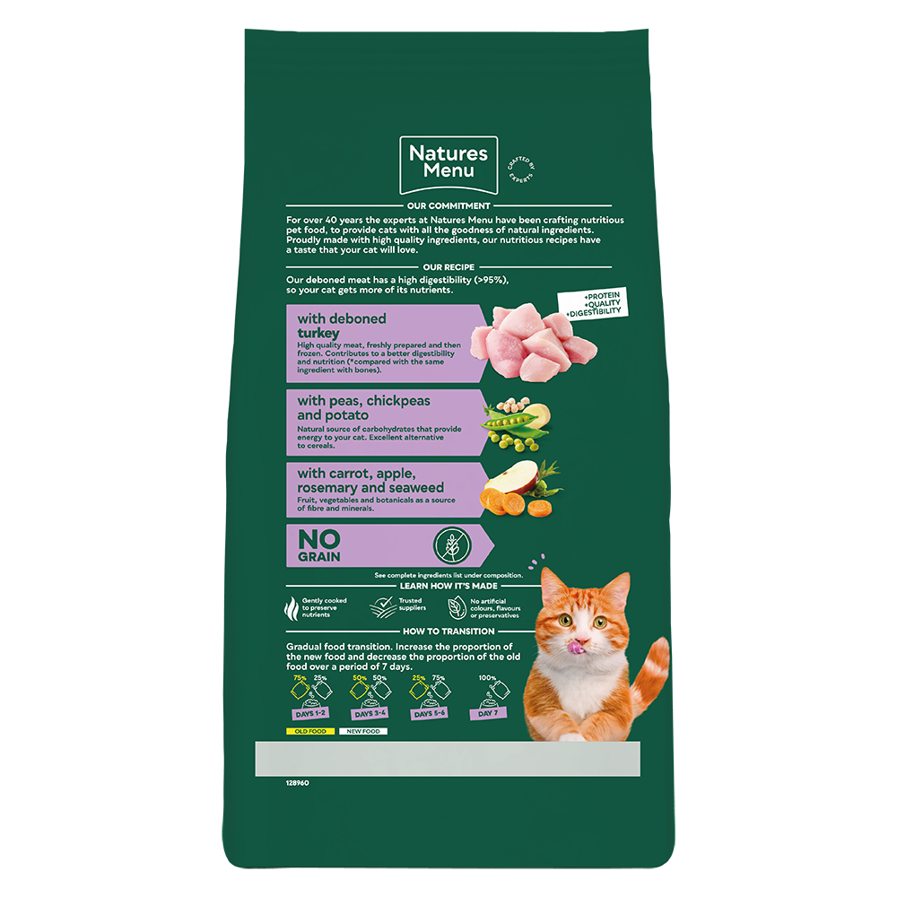 Natures Menu High in Meat Grain Free Deboned Turkey Dry Cat Food - 1.25kg