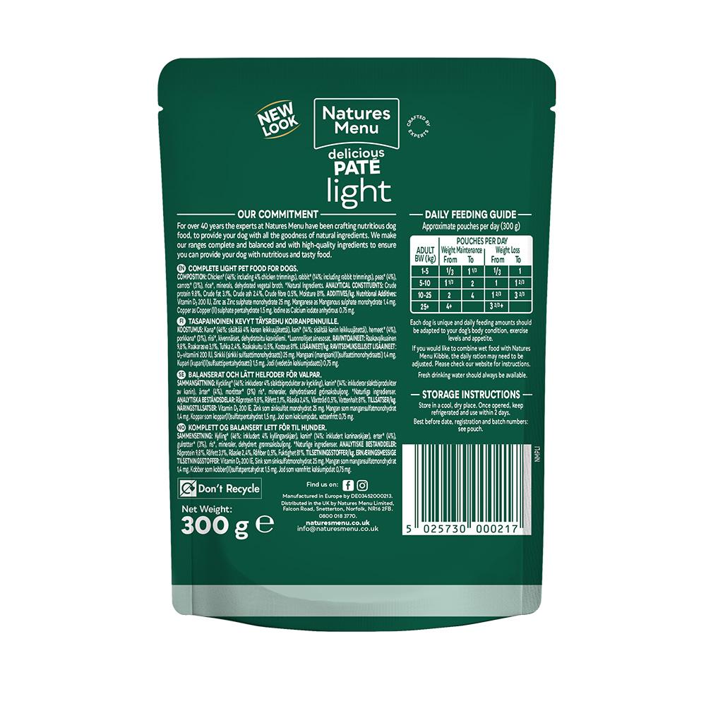 Natures Menu Light Chicken with Rabbit Wet Dog Food Pouches - 8 x 300G