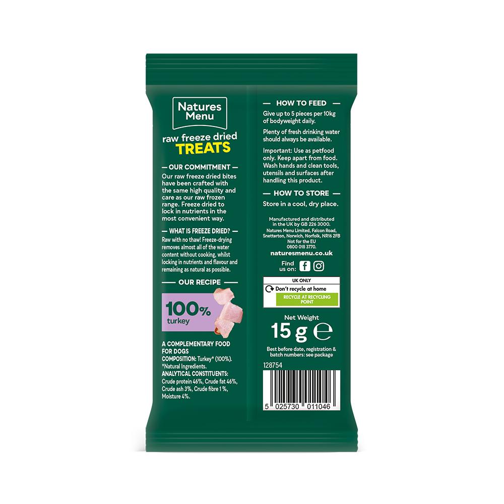Natures Menu Raw Freeze Dried Turkey Dog Treats - 15g