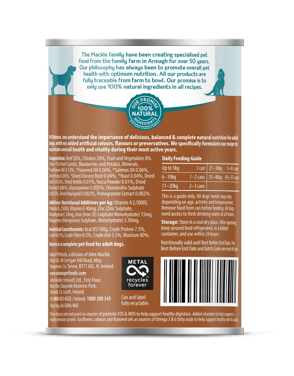 Naturo Adult Beef with Chicken in Jelly Wet Dog Food Cans - 12 x 390g