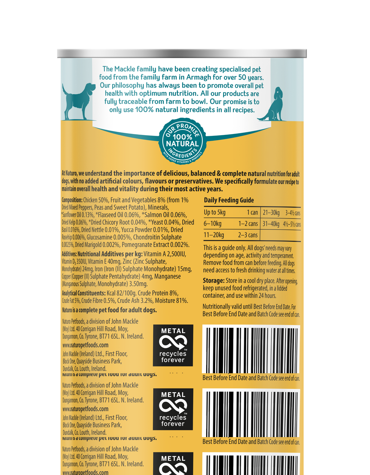 Naturo Adult Chicken & Herb Gravy Wet Dog Food Cans - 12 x 390g