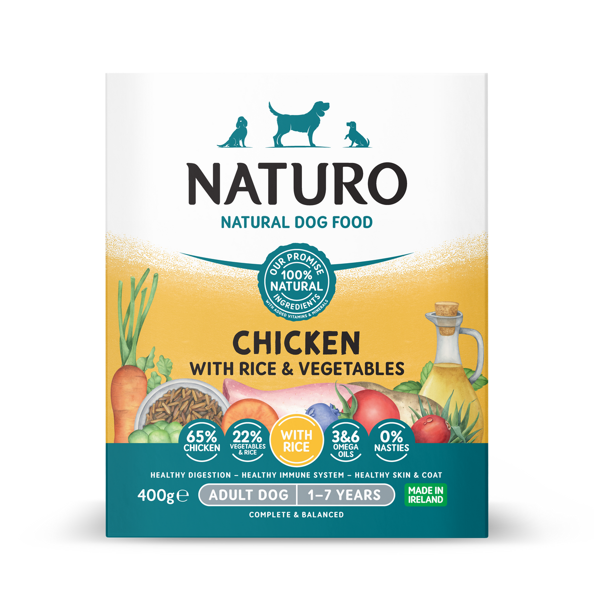 Naturo Adult Chicken & Rice Wet Dog Food Trays - 7 x 400g