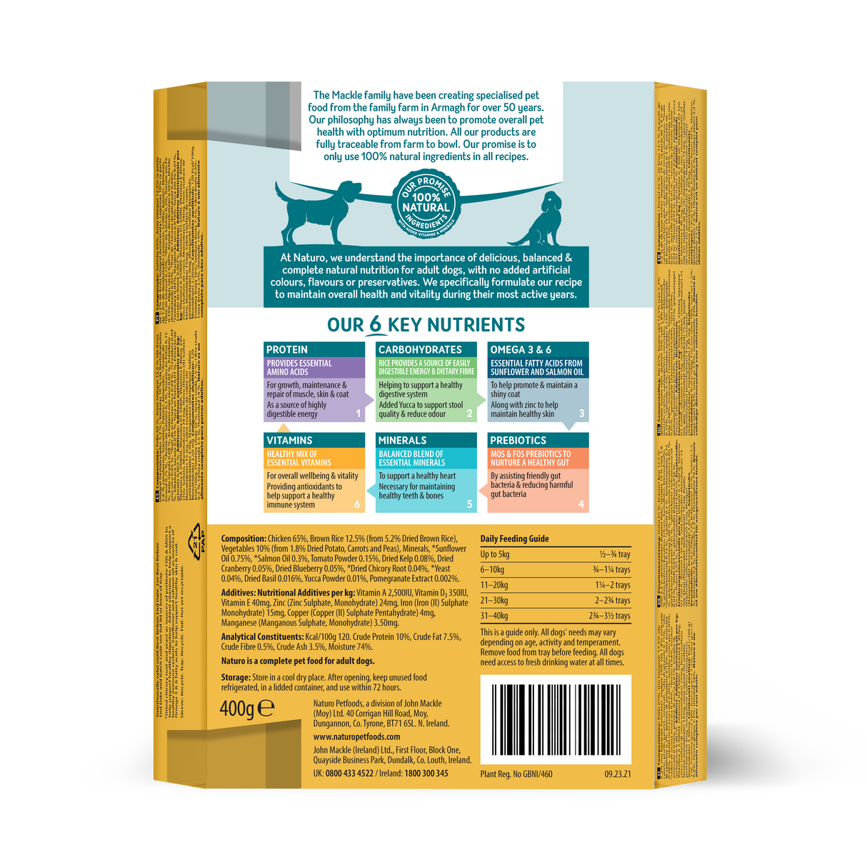 Naturo Adult Chicken & Rice Wet Dog Food Trays - 7 x 400g