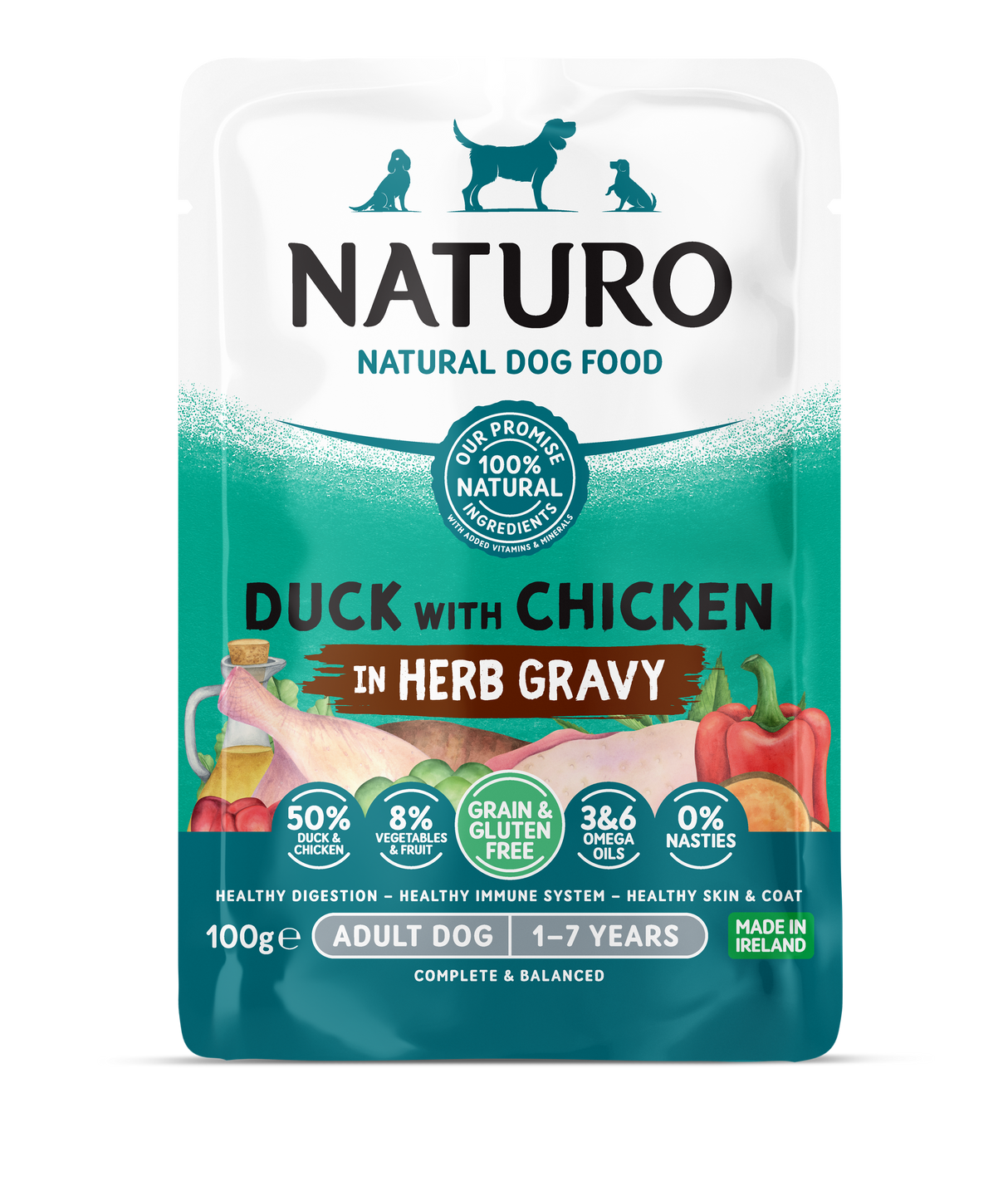 Naturo Adult Grain & Gluten Free Duck with Chicken in Herb Gravy Wet Dog Food - 12 x 100g