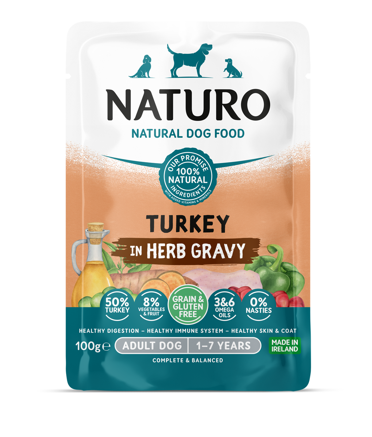 Naturo Adult Grain & Gluten Free Turkey in Herb Gravy Wet Dog Food - 12 x 100g