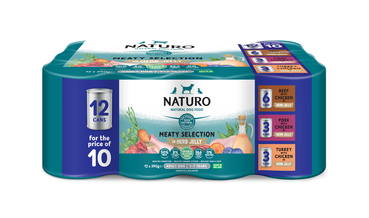 Naturo Adult Grain & Gluten Free Variety Wet Dog Food Cans in Jelly - 12 x 390g