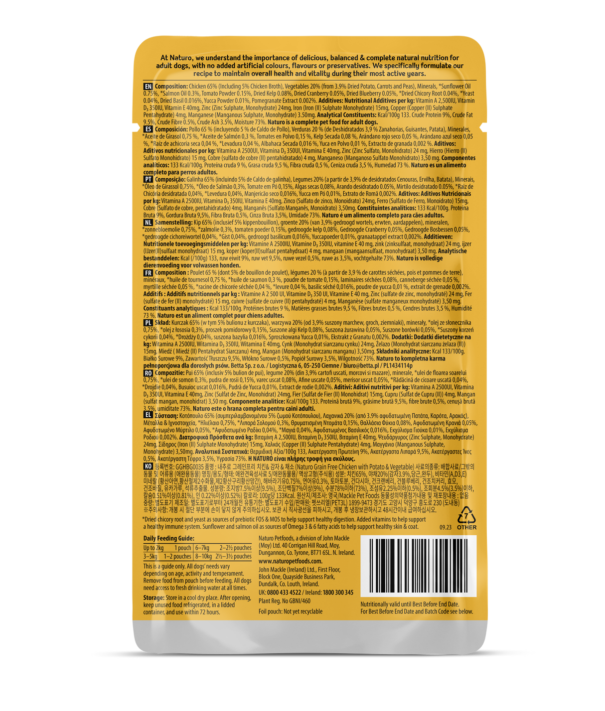 Naturo Adult Mini Grain Free Chicken, Potato & Veg Wet Dog Pouches - 8 x 150g