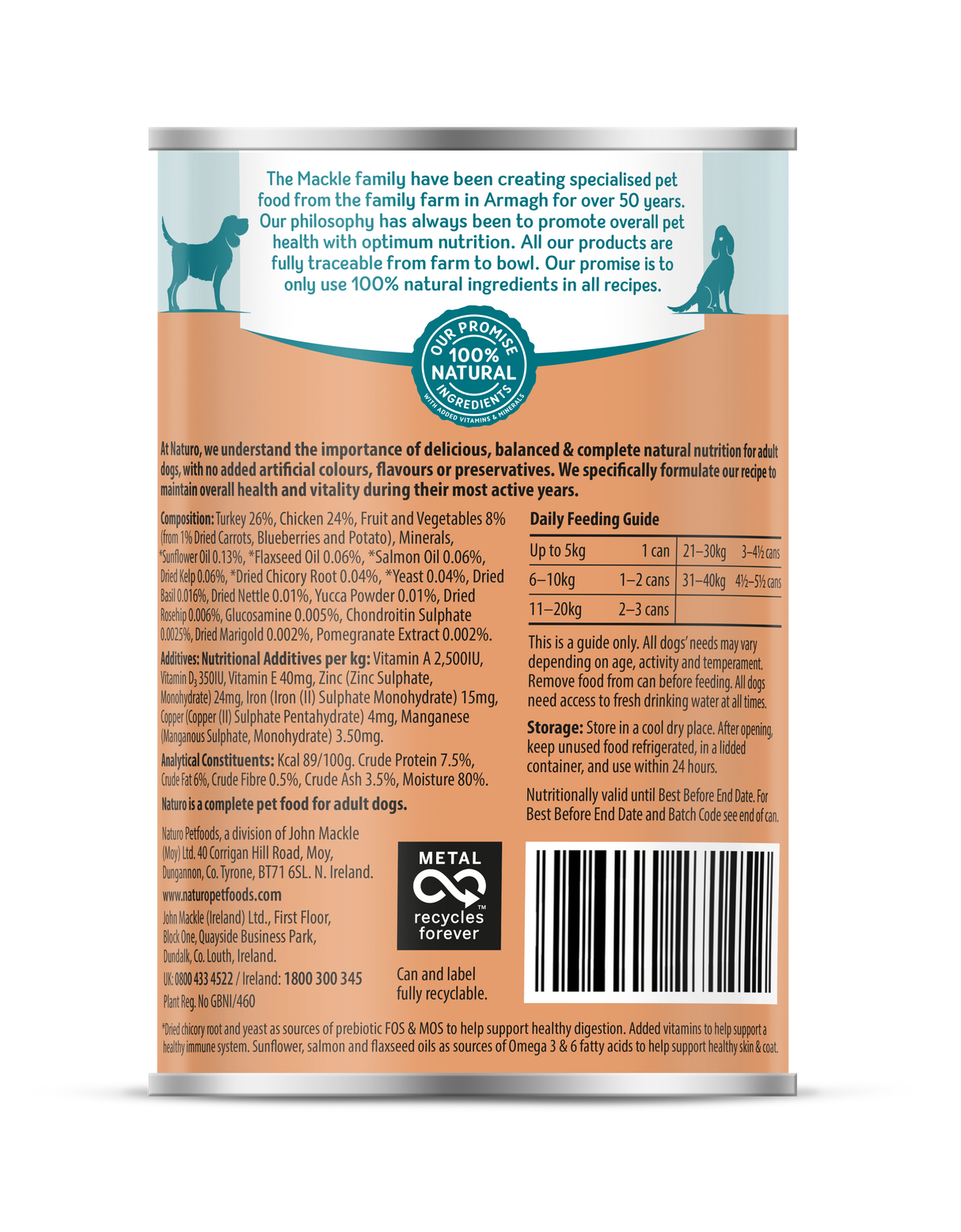 Naturo Adult Turkey with Chicken in Jelly Wet Dog Food Cans - 12 x 390g