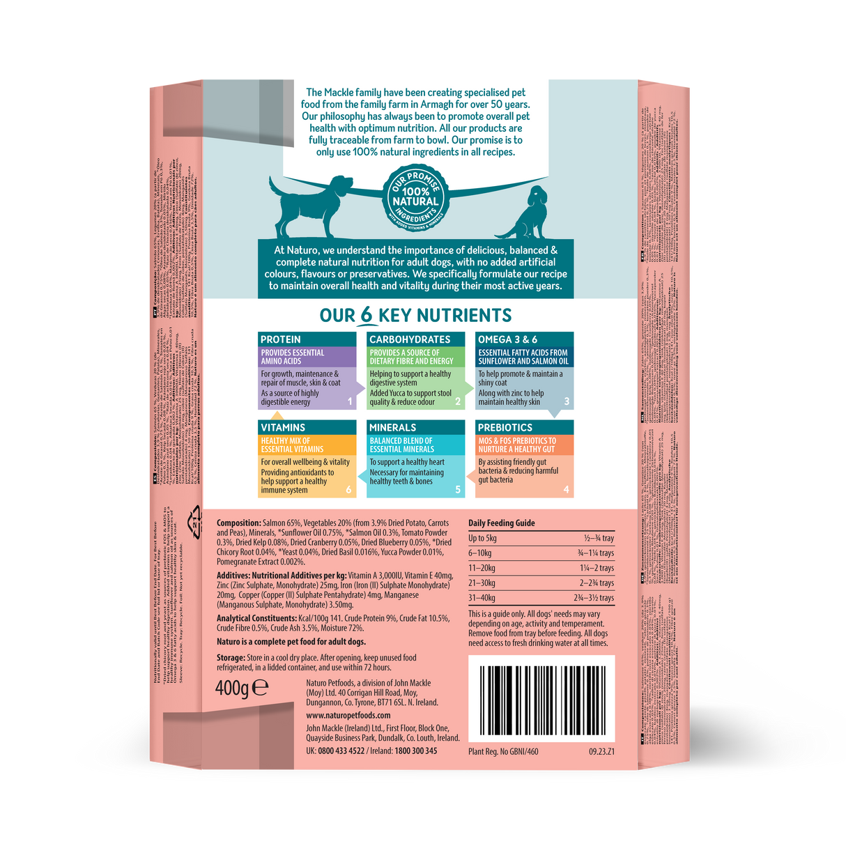 Naturo Grain Free Adult Dog Salmon & Potato Food Tray - 7 x 400g