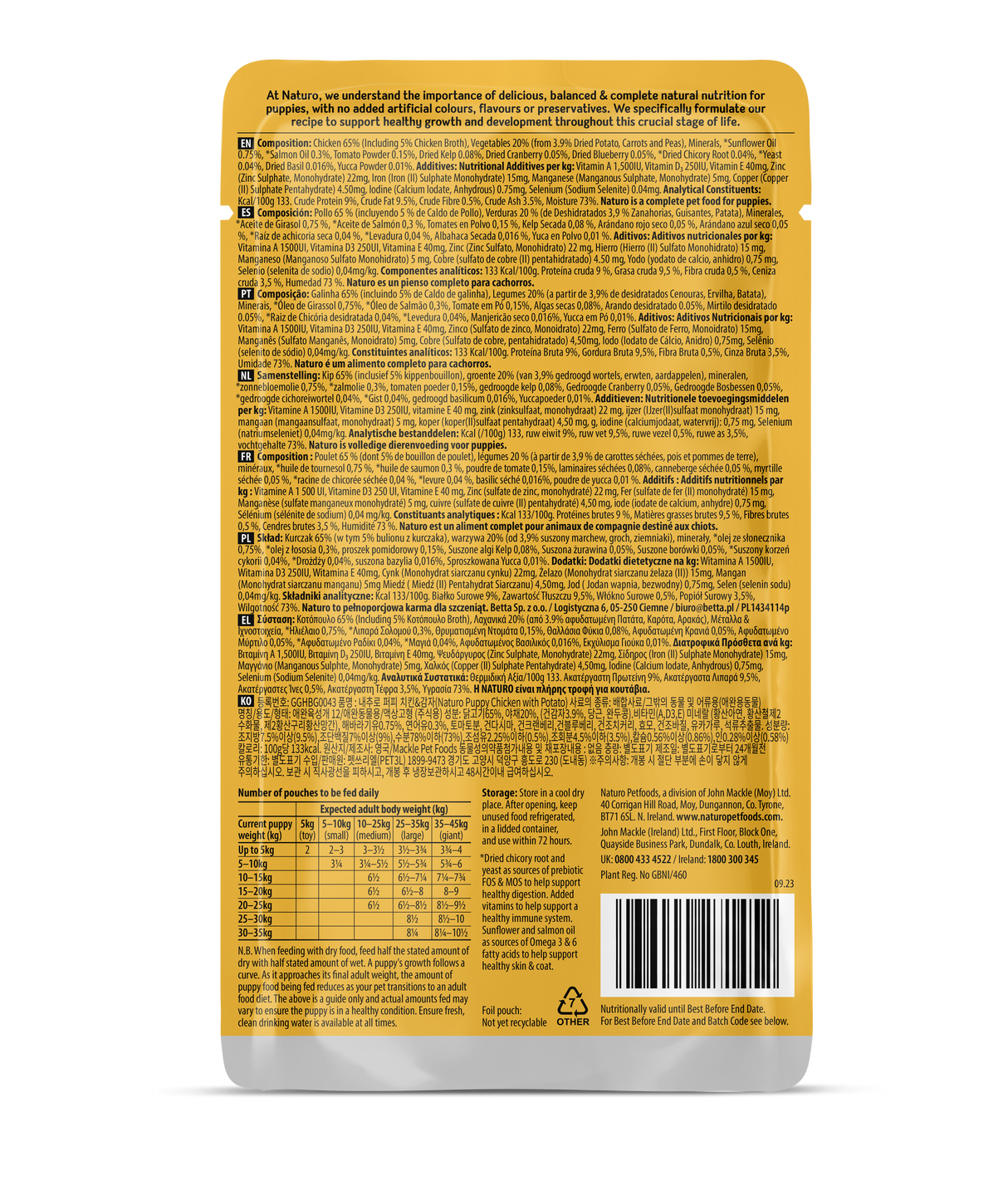 Naturo Grain Free Chicken, Potato & Veg Wet Puppy Pouches - 8x150g