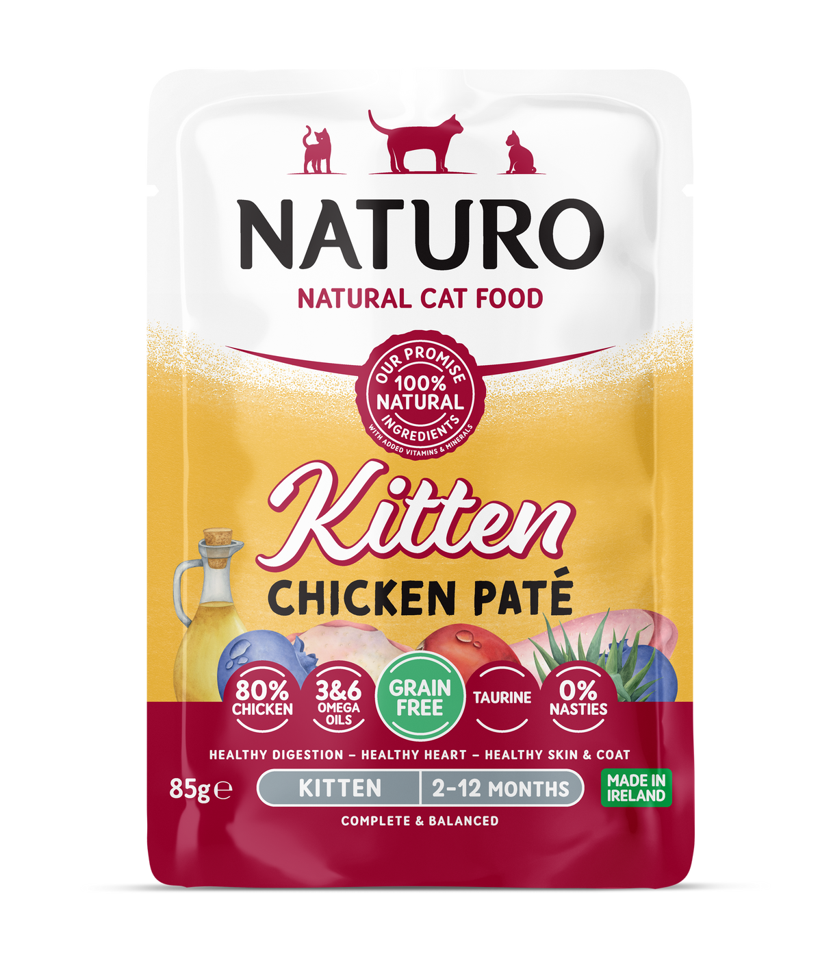 Naturo Kitten Chicken Pate Pouch Wet Cat Food - 12 x 85g