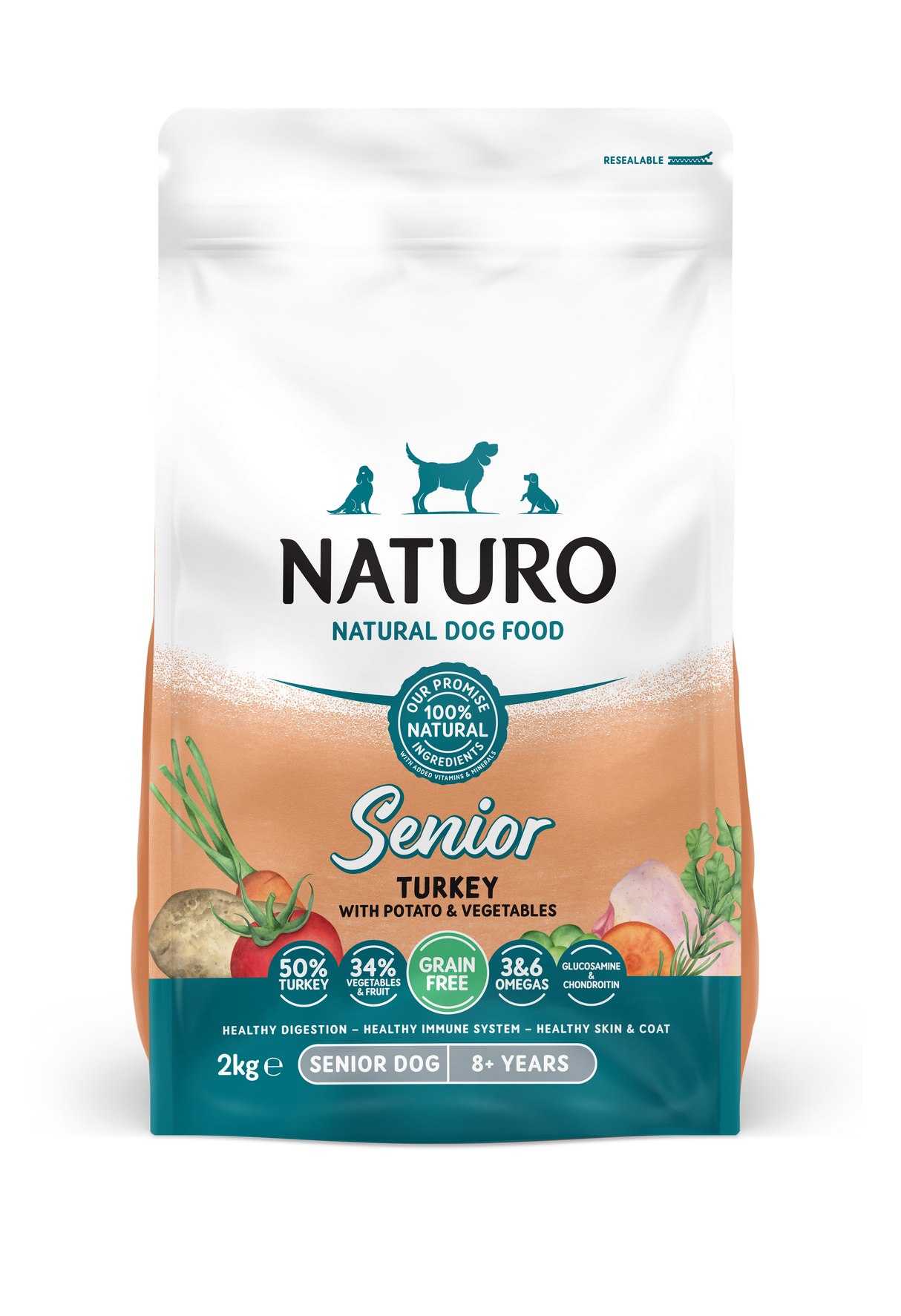 Naturo Senior Dog Grain Free Turkey with Potato & Vegetables Dry Food - 2kg
