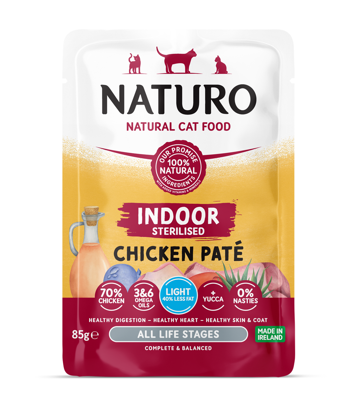 Naturo Sterilised Chicken Pate Pouch Wet Cat Food - 12 x 85g