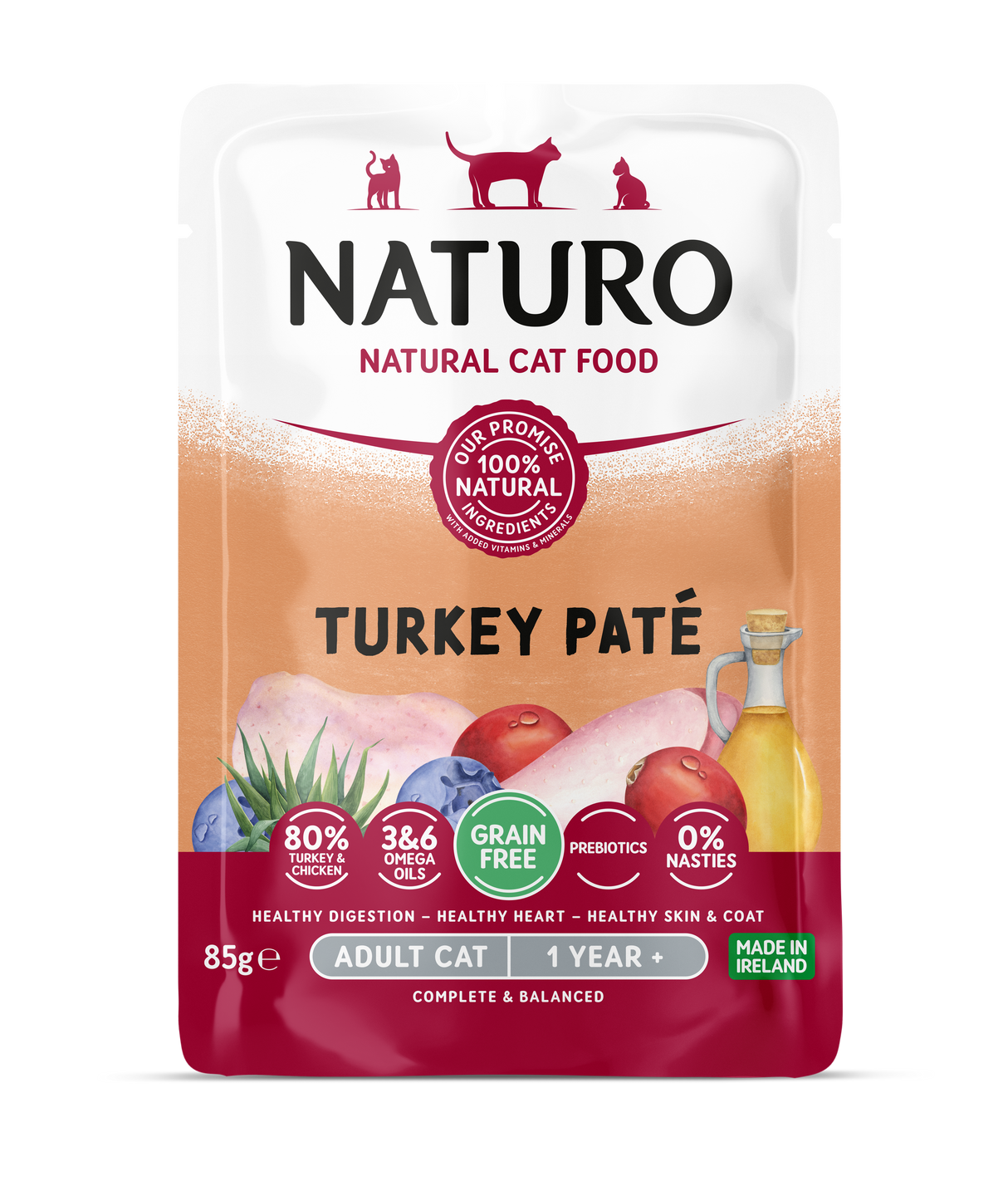 Naturo Turkey Pate Pouch Wet Cat Food - 12 x 85g
