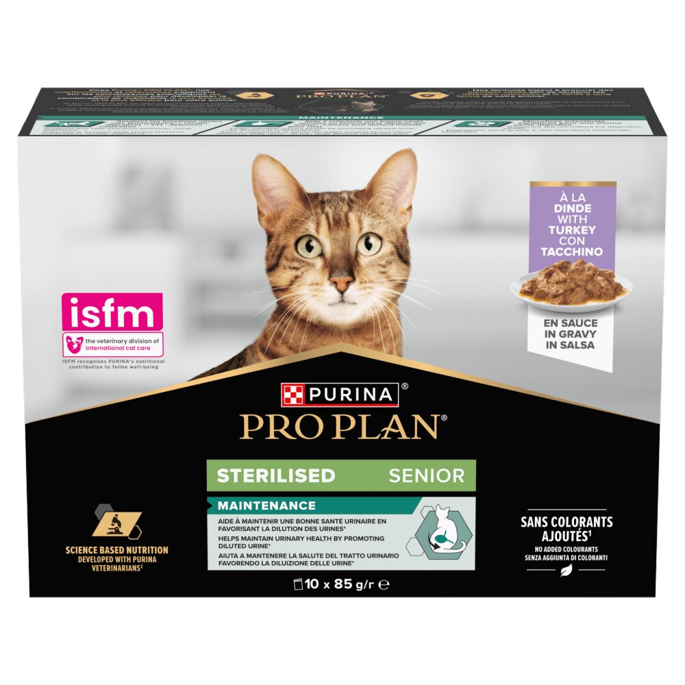 Pro Plan Senior 7+ Sterilised Maintenance with Turkey in Gravy Wet Cat Food Pouches - 10 x 85g