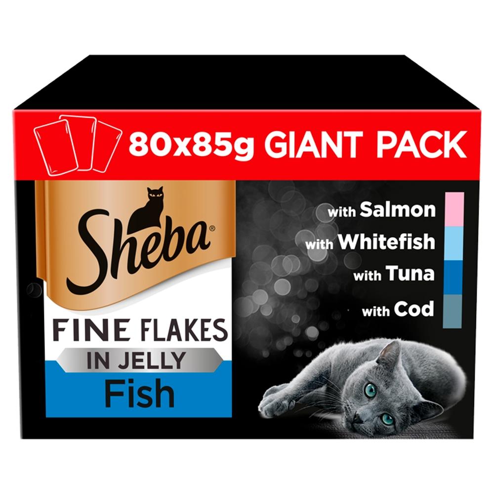 Sheba Fine Flakes Fish Collection in Jelly Wet Cat Food Pouches - 80 x 85g