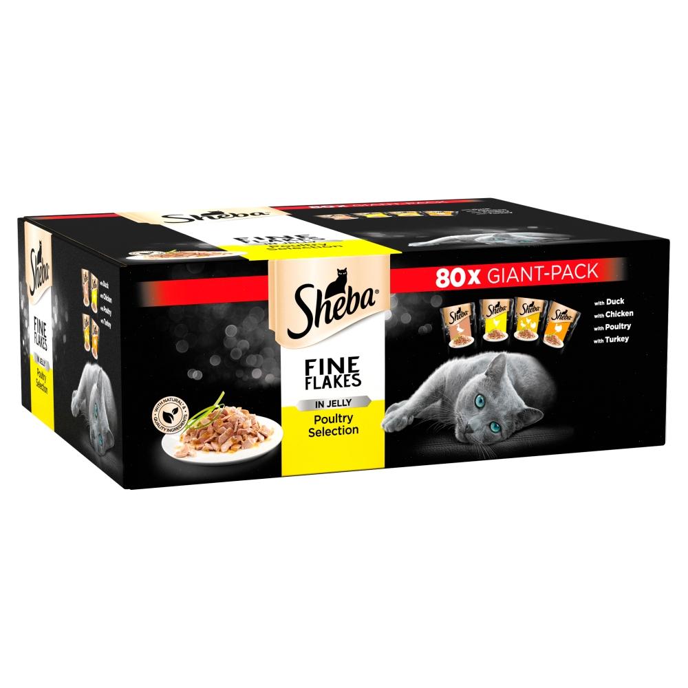 Sheba Fine Flakes Poultry Collection in Jelly Wet Cat Food Pouches - 80 x 85g