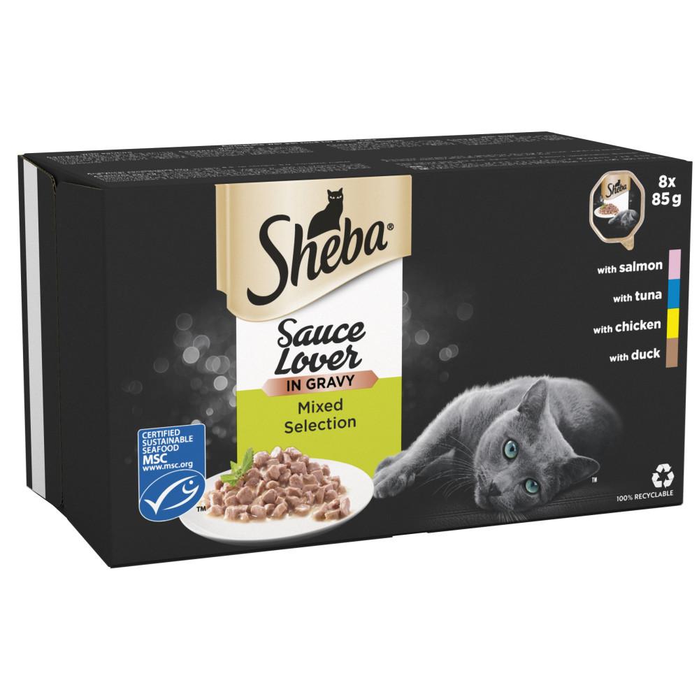 Sheba Sauce Lover Wet Cat Food Trays Mixed Collection in Gravy - 8 x 85g