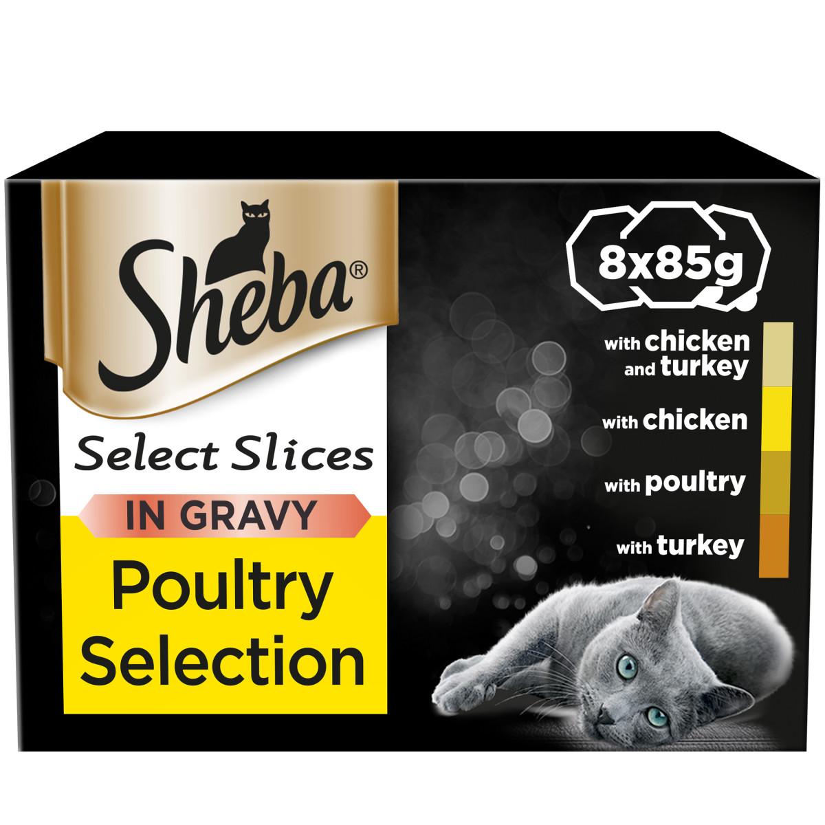 Sheba Select Slices Wet Cat Food Tray Mixed Poultry Collection in Gravy - 8 x 85g