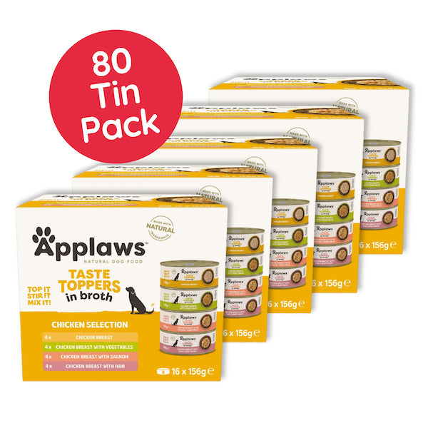 Applaws Taste Toppers Mixed Broth Variety Pack Wet Dog Food Tins - 80 x 156g