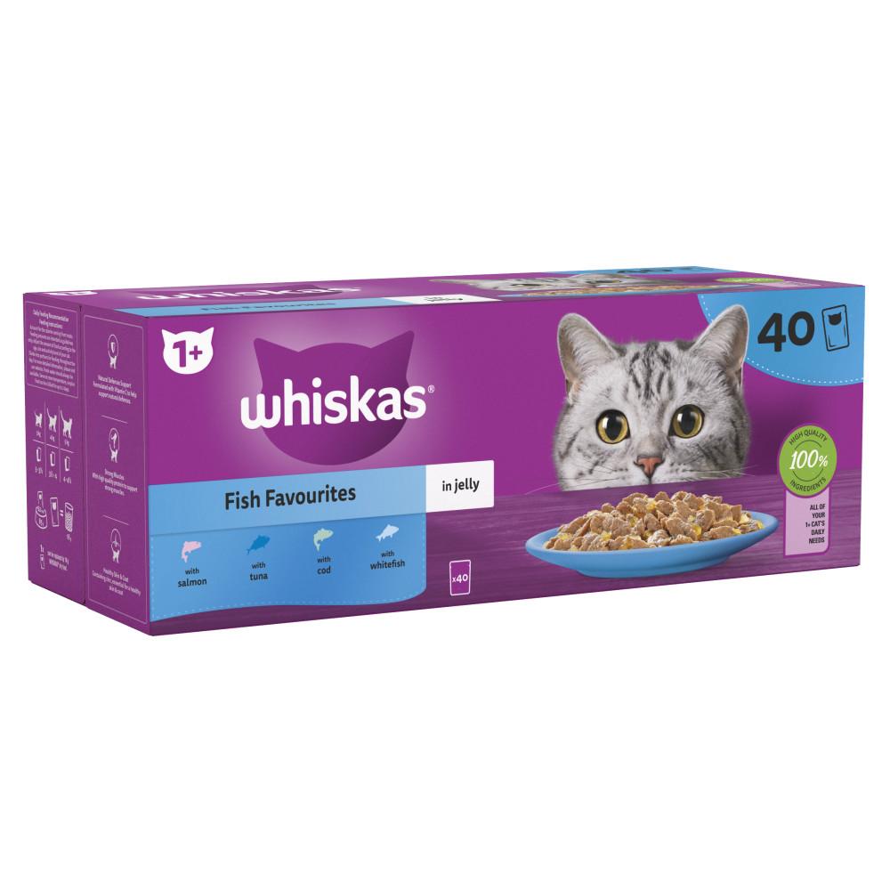 WHISKAS 1+ Fish Favourites Adult Wet Cat Food in Jelly Pouches - 40 x 85g