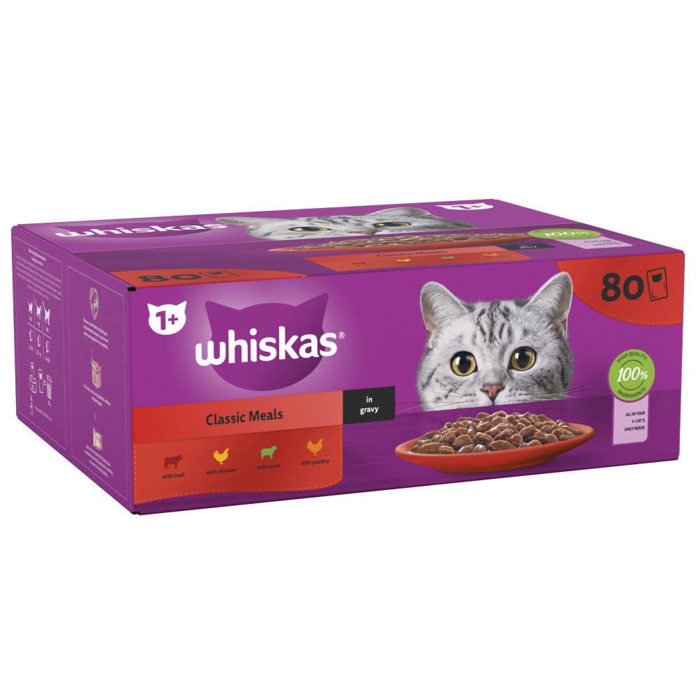 WHISKAS 1+ Meaty Meals Adult Wet Cat Food in Gravy Pouches - 80 x 85g