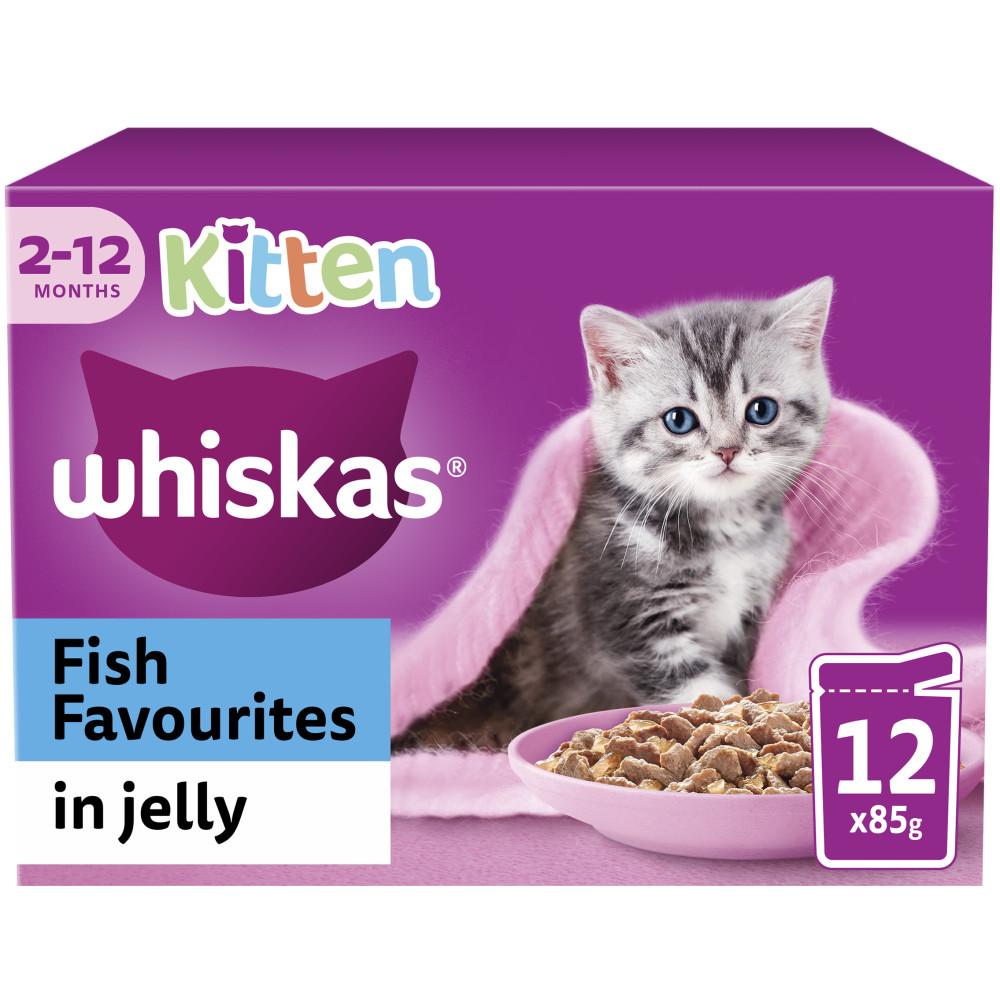 WHISKAS Kitten Fish Favourites Wet Cat Food in Jelly Pouches - 12 x 85g(