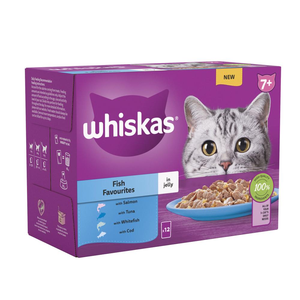 WHISKAS 7+ Fish Favourites Senior Wet Cat Food in Jelly Pouches - 12 x 85g