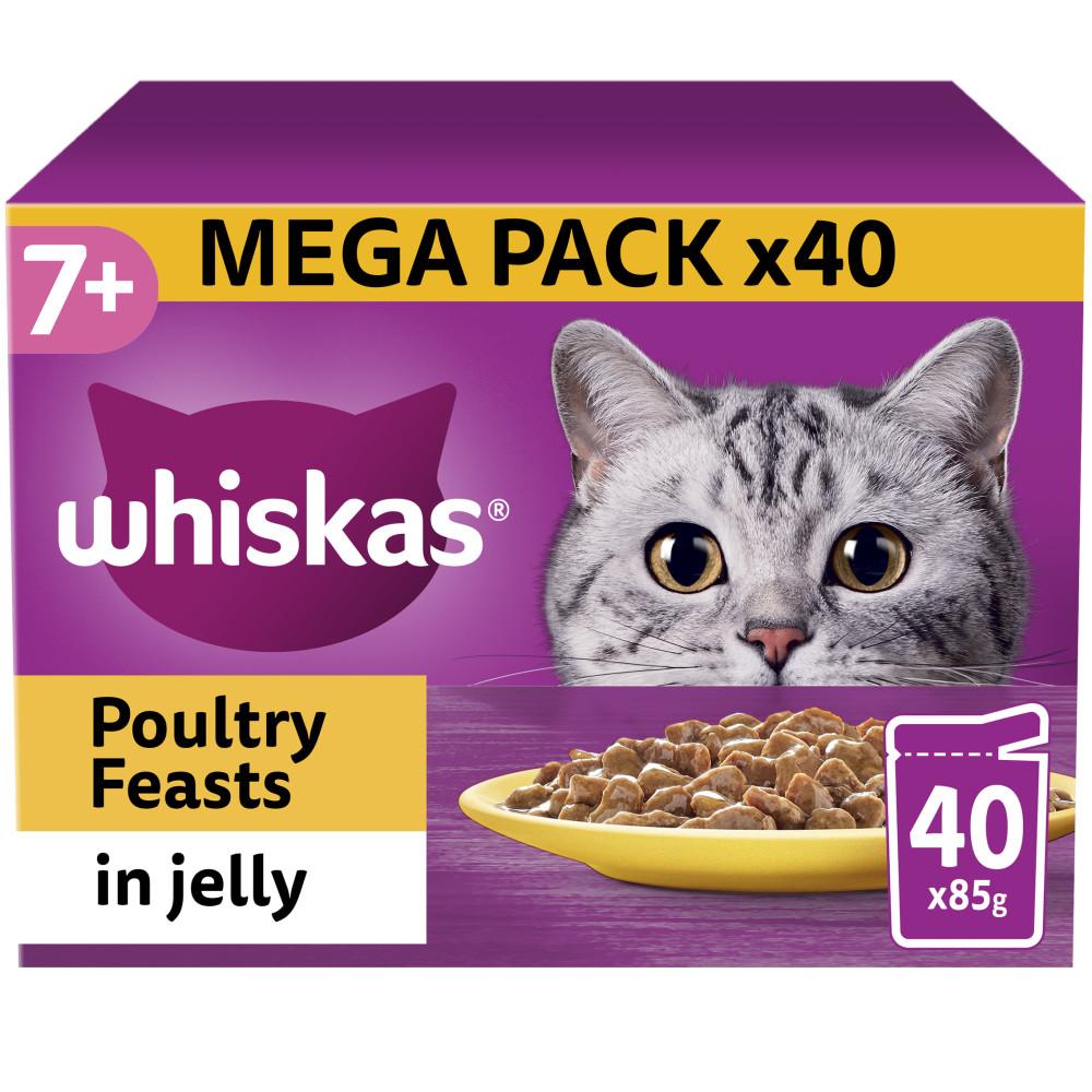 WHISKAS 7+ Poultry Feasts Senior Wet Cat Food Pouches in Jelly - 40 x 85g