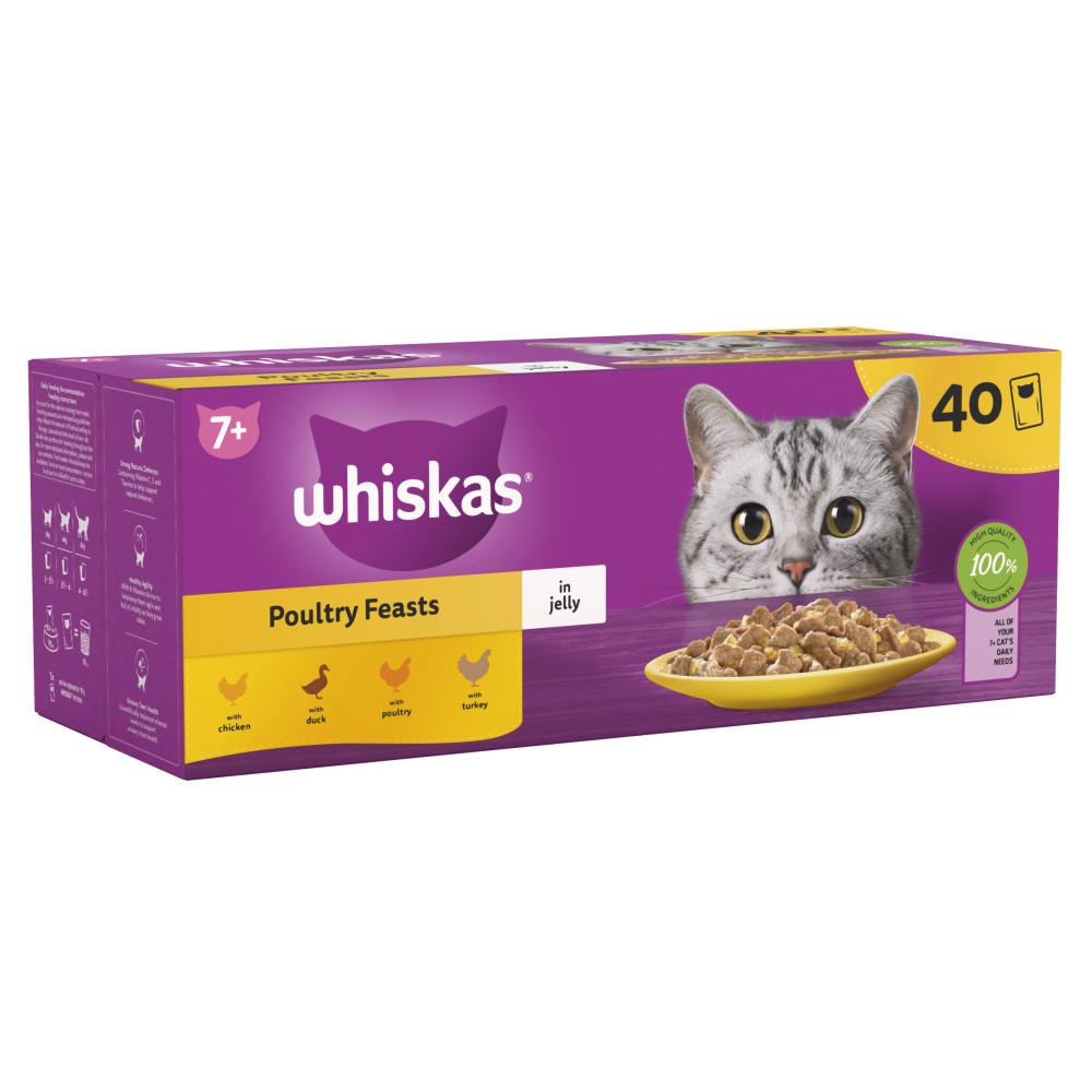 WHISKAS 7+ Poultry Feasts Senior Wet Cat Food Pouches in Jelly - 40 x 85g