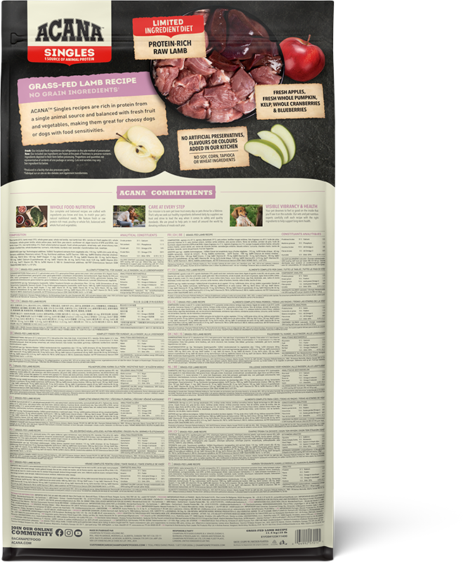Acana Grass Fed Grain Free Adult Lamb Dry Dog Food - 11.4kg