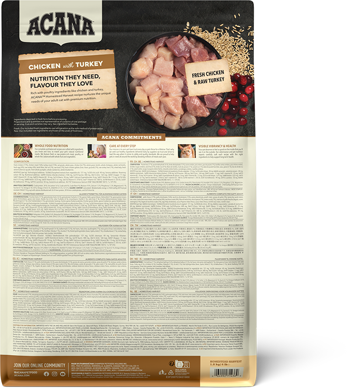 Acana Homestead Harvest Adult Dry Cat Food - 1.8kg