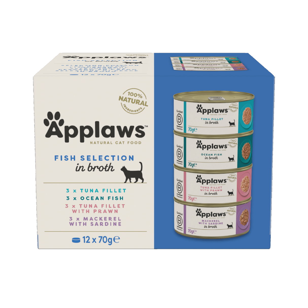 Applaws Fish Selection in Broth Adult Wet Cat Food Tins - 12 x 70g