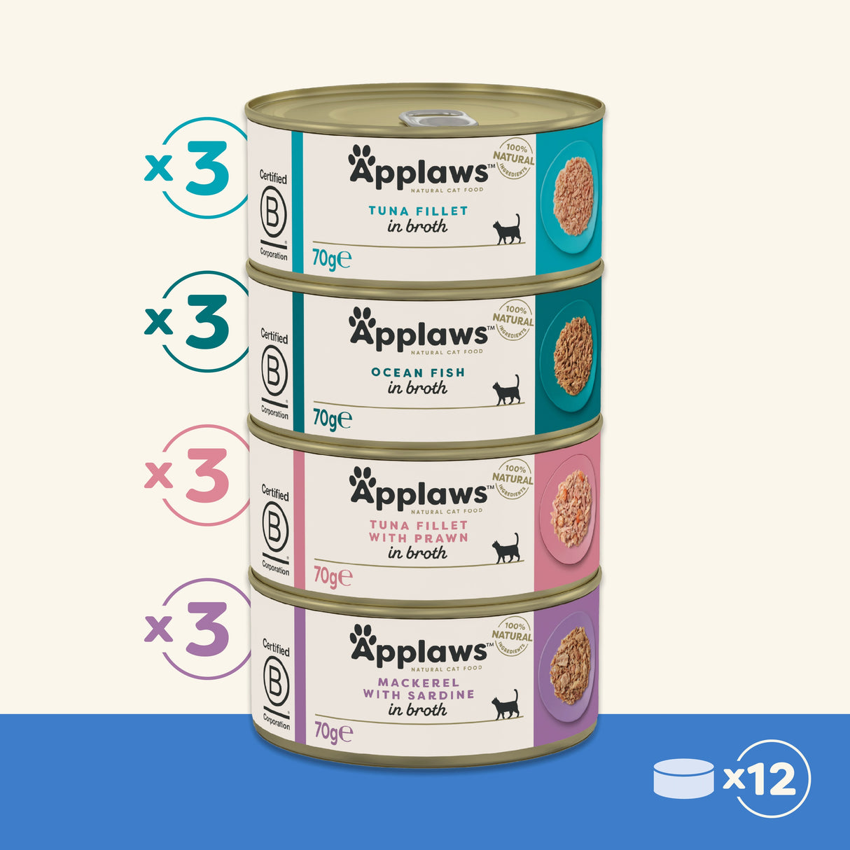 Applaws Fish Selection in Broth Adult Wet Cat Food Tins - 12 x 70g