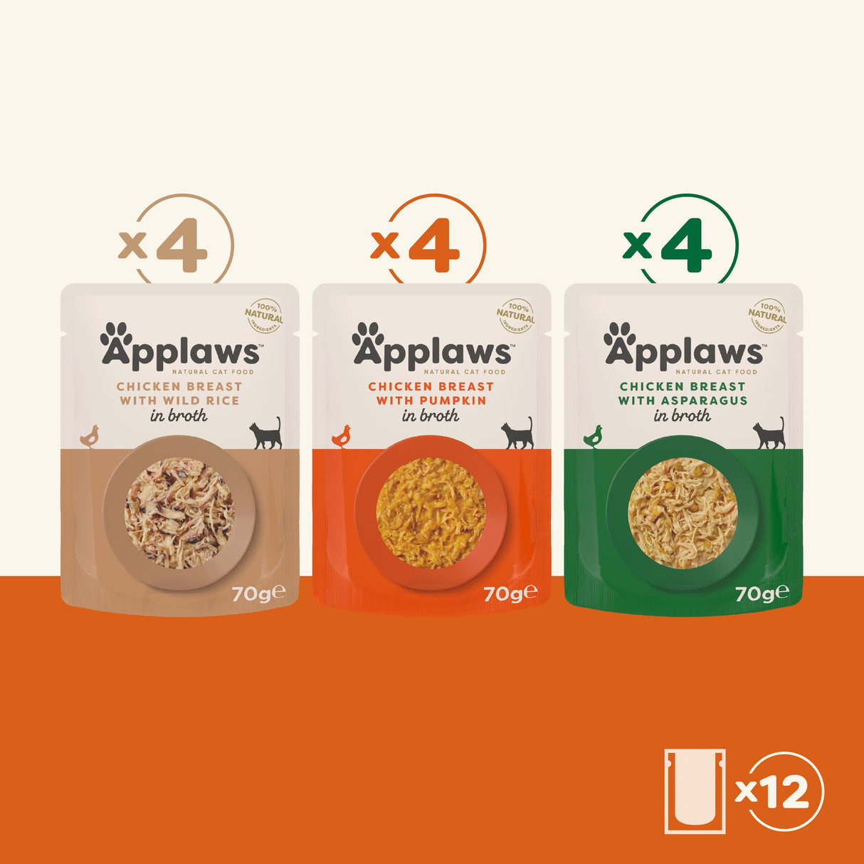 Applaws Chicken Medley in Broth Adult Wet Cat Food Pouches - 12 x 70g