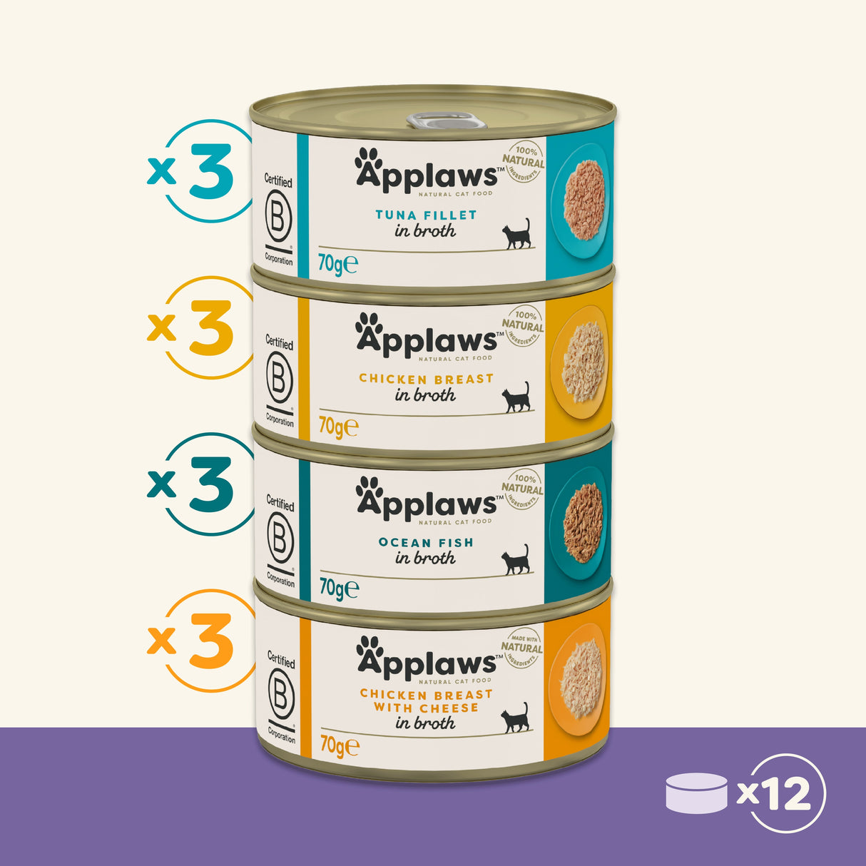 Applaws Variety Selection in Broth Adult Wet Cat Food Tins - 12 x 70g