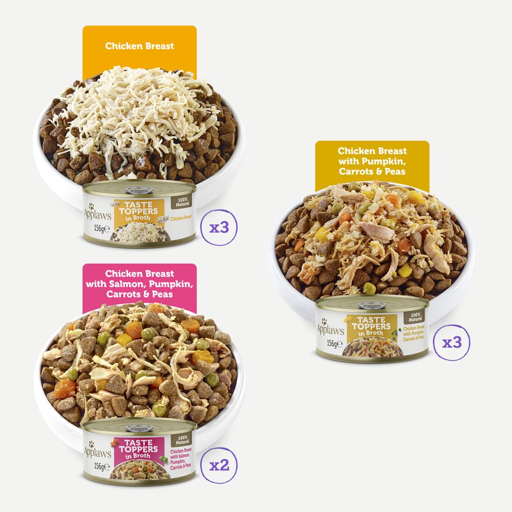 Applaws Taste Toppers Chicken Breast in Broth Adult Wet Dog Food Tins - 8 x 156g