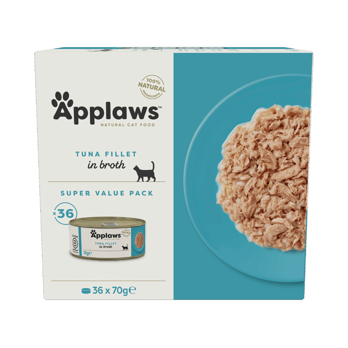 Applaws Tuna Fillet in Broth Adult Wet Cat Food Tins - 36 x 70g