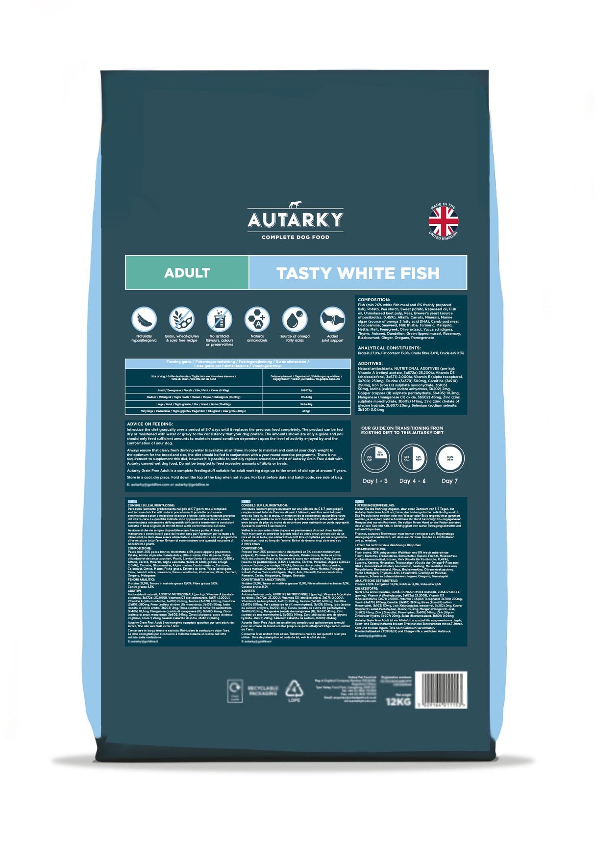 Autarky Grain Free Adult Tasty White Fish and Potato Dry Dog Food - 12kg