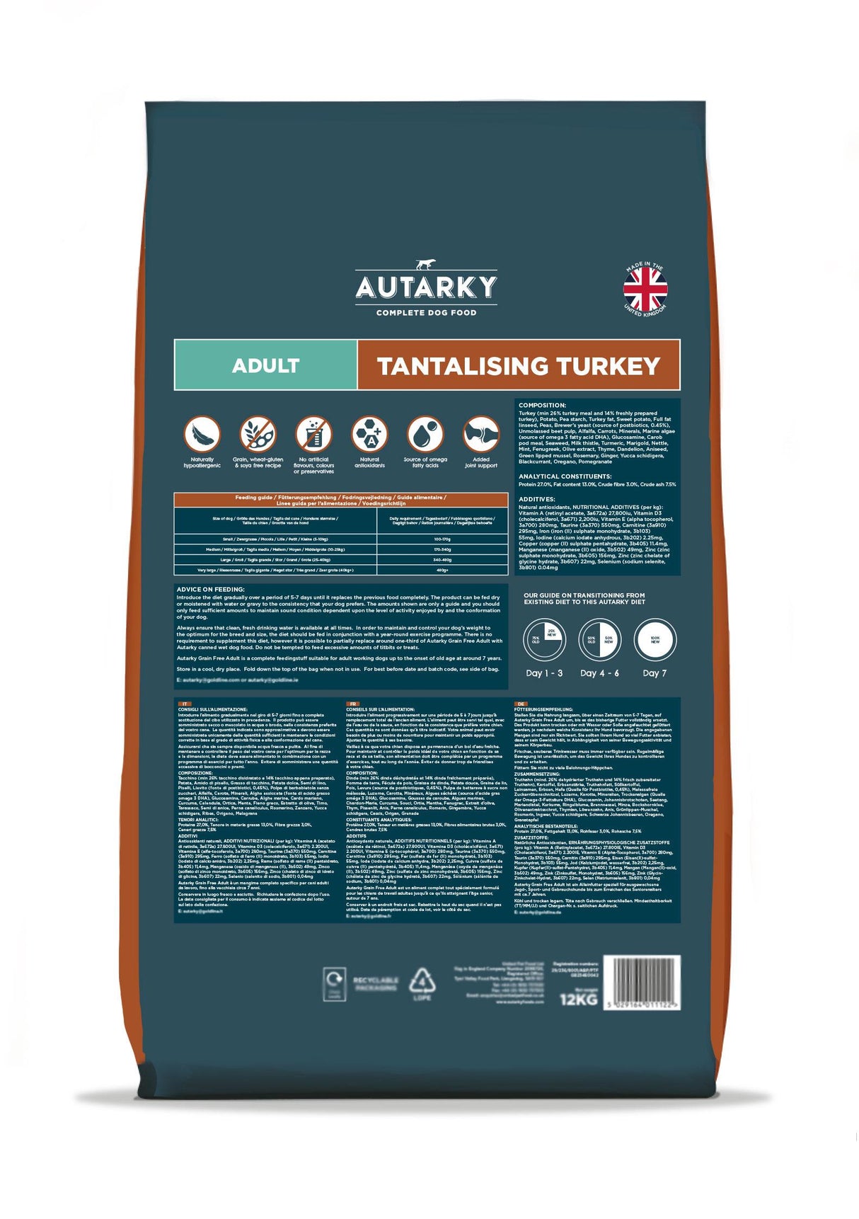 Autarky Adult Turkey Grain Free Dry Dog Food - 12Kg