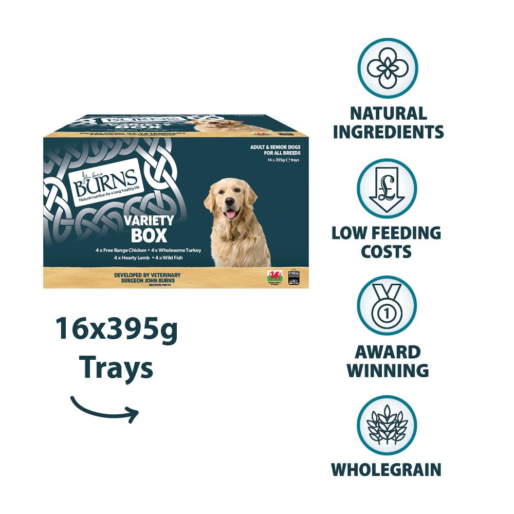 Burns Mixed Bumper Box Wet Dog Food Trays- 16 x 395g