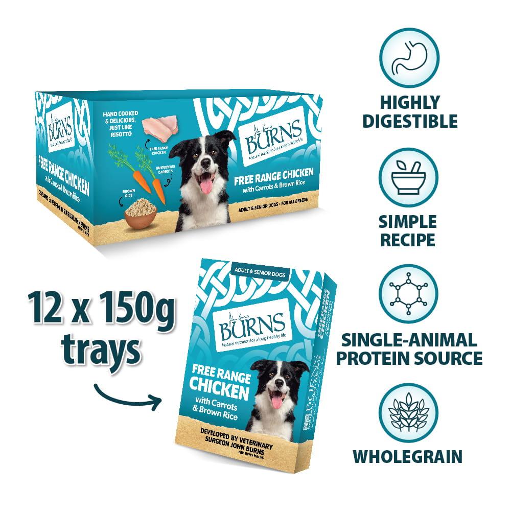 Burns Organic Chicken with Carrots & Organic Brown Rice Wet Dog Food Trays - 12 x 150g