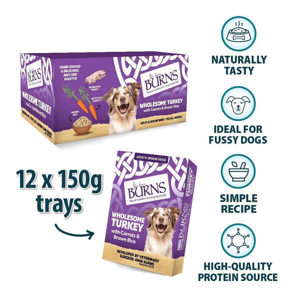 Burns Wholesome Turkey Wet Dog Food Trays - 12 x 150g