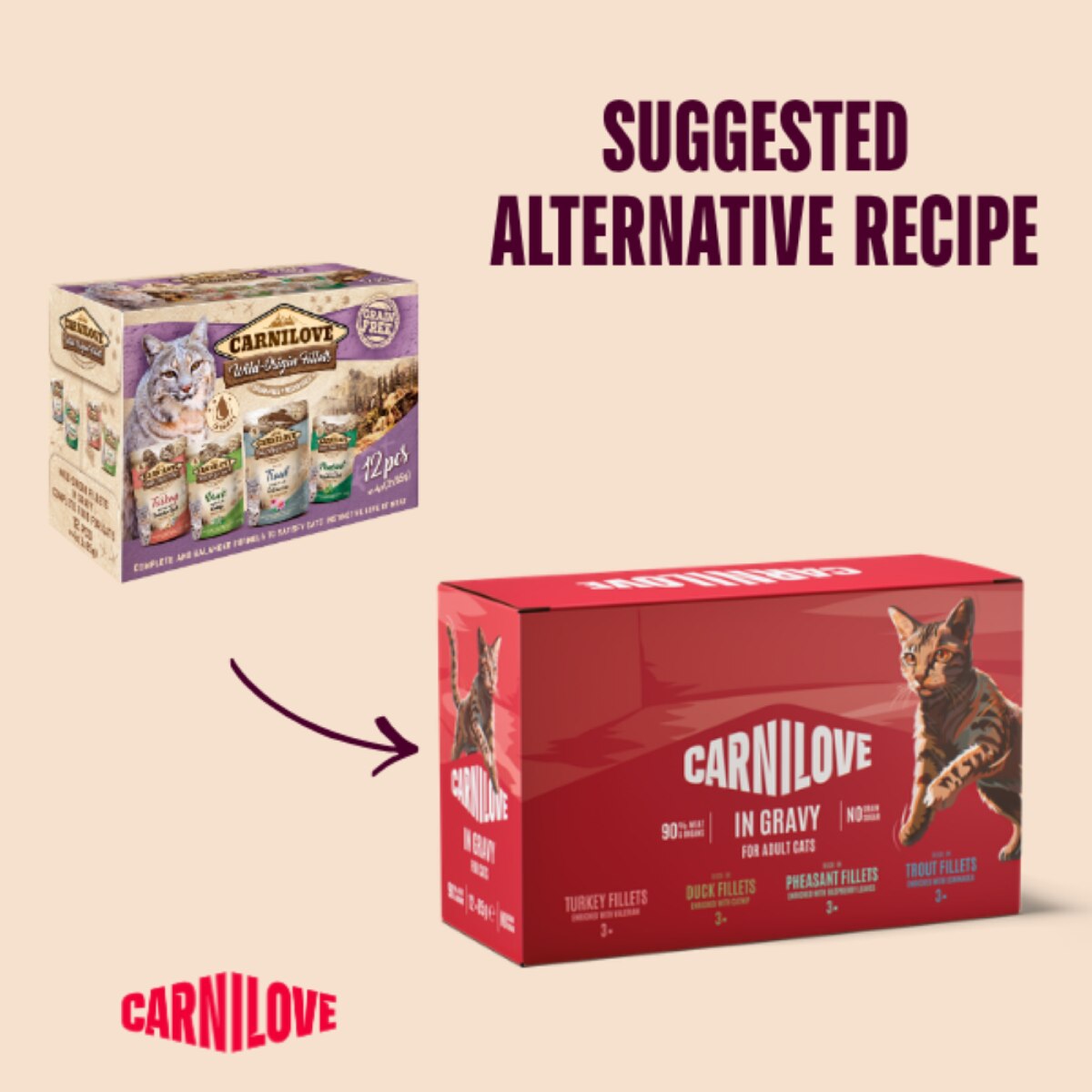 Carnilove Multipack Turkey, Duck, Pheasant, Trout In Gravy Wet Cat Food Pouches - 12 x 85g
