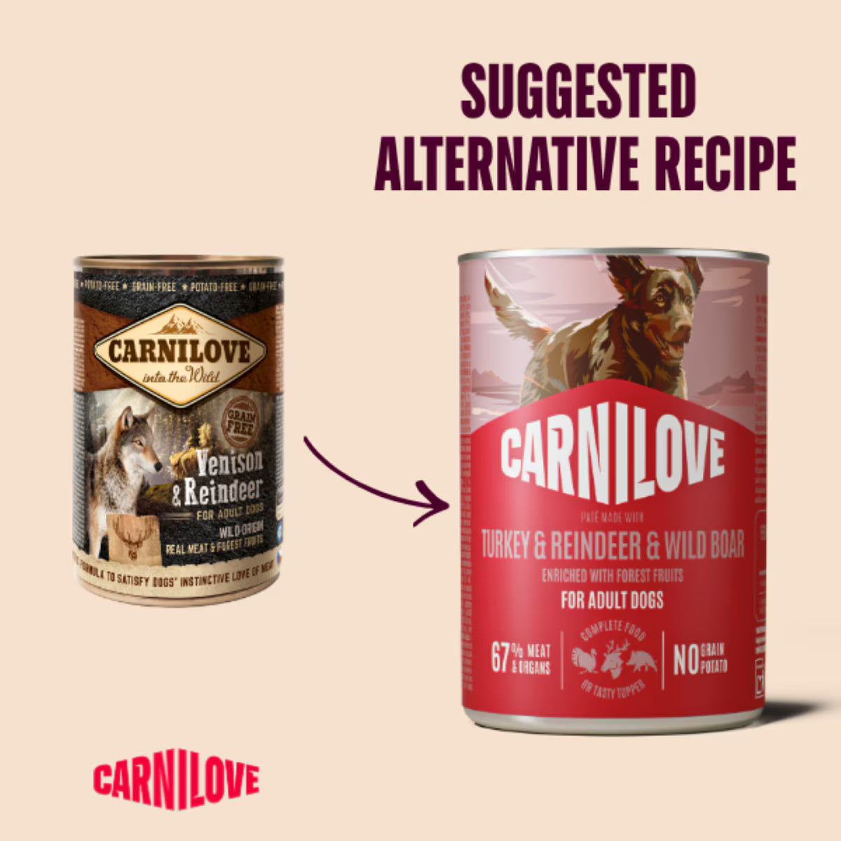 Carnilove Turkey, Reindeer & Wild Boar Adult Wet Dog Food Tins – 6 x 400g