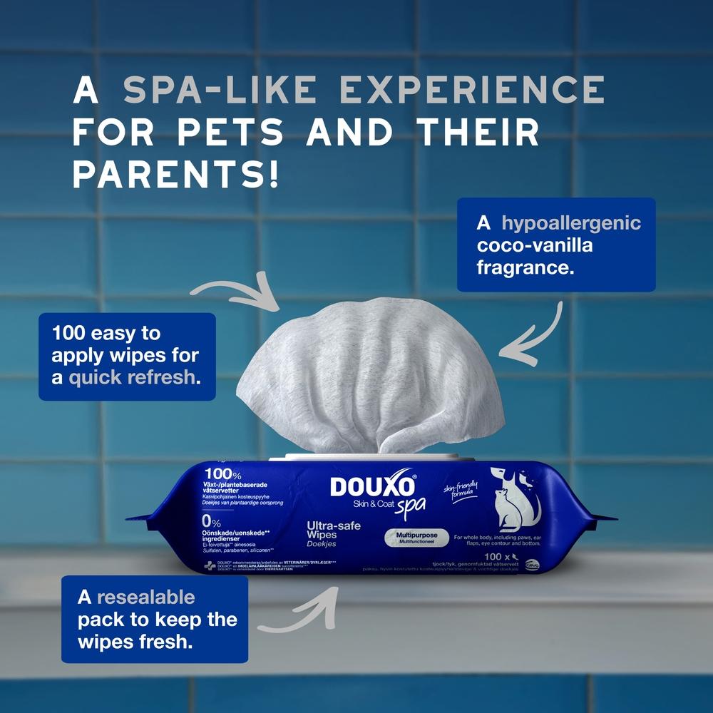 DOUXO Skin & Coat SPA Ultra-Safe Multipurpose Grooming Wipes for Dogs and Cats - 100 Wipes